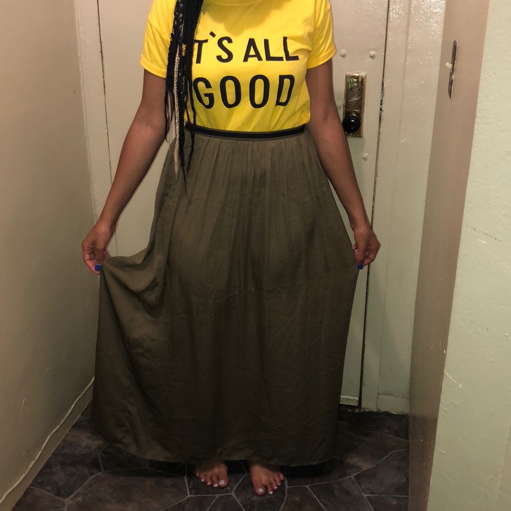 Old Navy Olive Satin Maxi Skirt